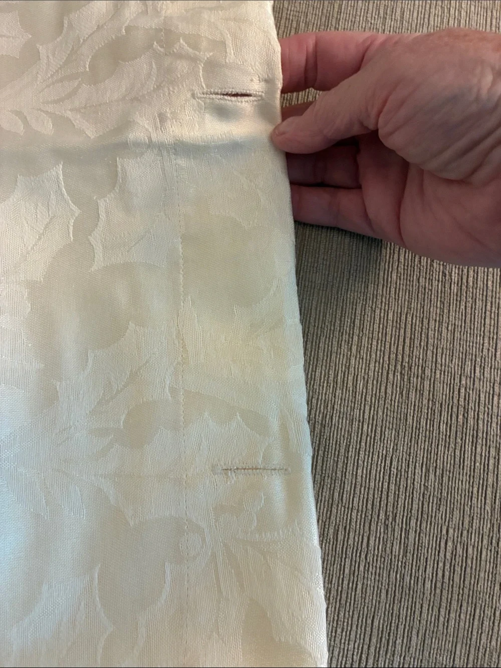 Fabric Shower Curtain- Ivory Jacquard– Tone-on-Tone Holly Leaf Weave -New/Unused